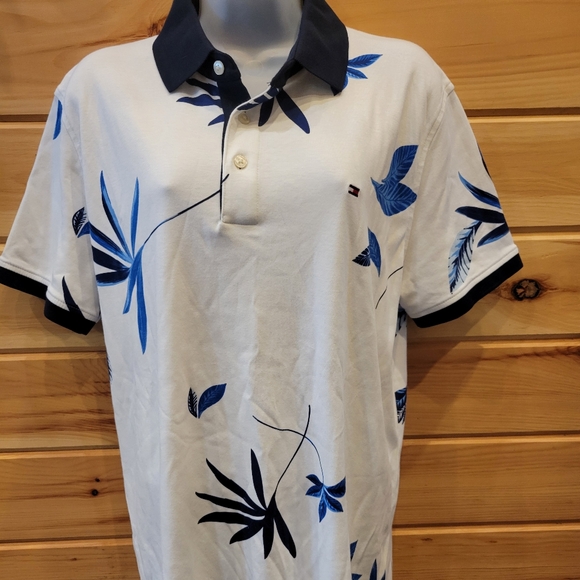Tommy Hilfiger Slim Fit Coupe Etroite Blue/White Polo Size L - Picture 1 of 7